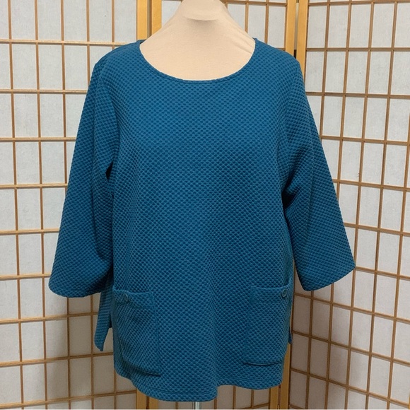 Coldwater Creek teal, waffle-weave tunic, size 3X. - Picture 1 of 8